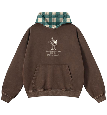 Brown Embroidered Checker Hood Hoodie