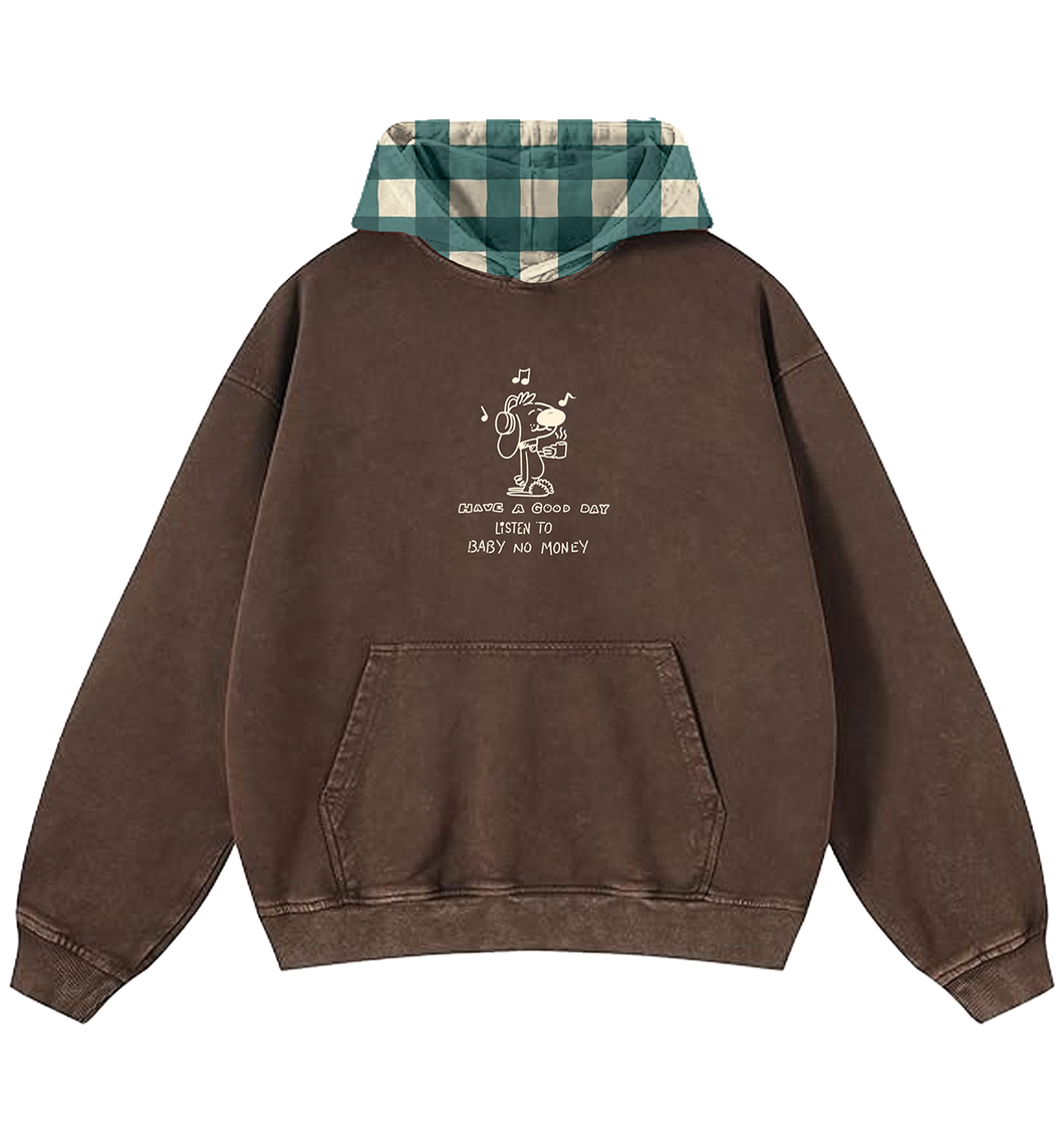 Brown Embroidered Checker Hood Hoodie